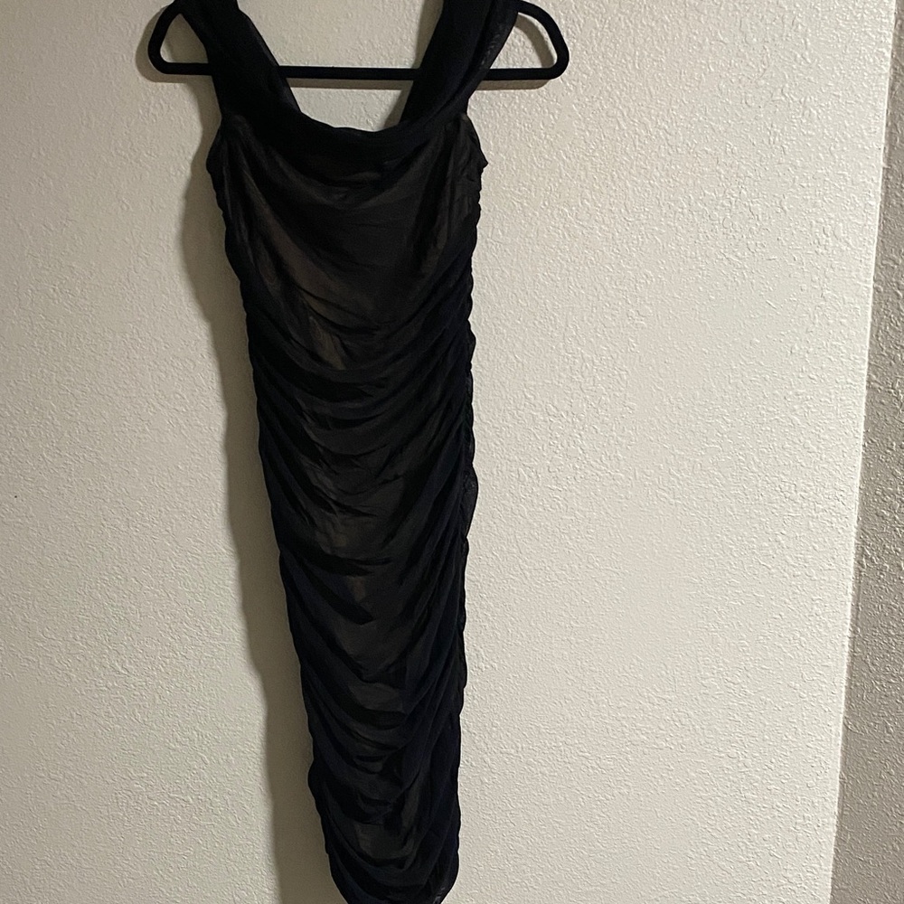 Fashion Nova Black Backless Ruched Dress